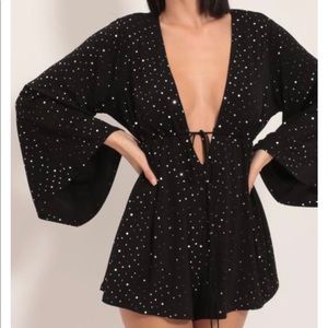 Kadee Bell Sleeve Romper in Twinkling Black